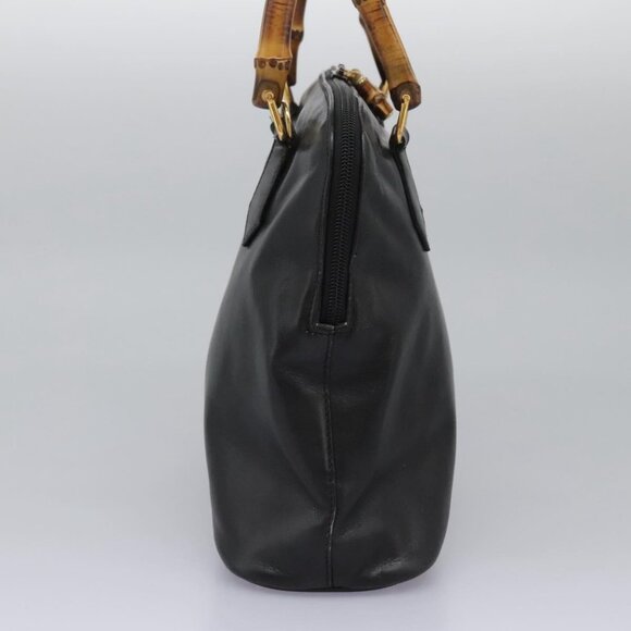 GUCCI Bamboo Hand Bag Leather 2way Black Gold - Picture 4 of 16